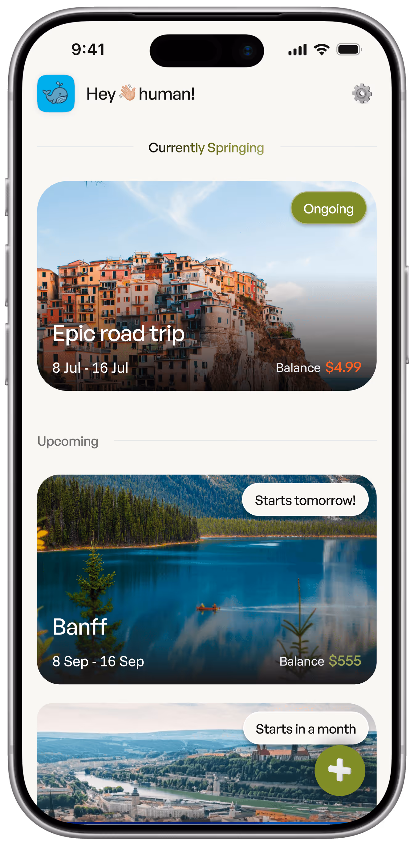 A screenshot of the homepage of Spring showing a user's multiple groups they are a part of.