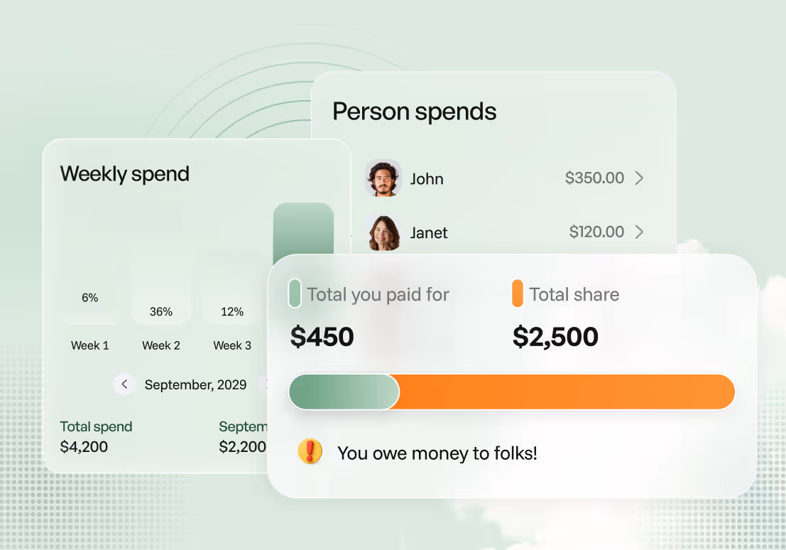 An image of the how the Spring app product looks showing expenses and group spends
